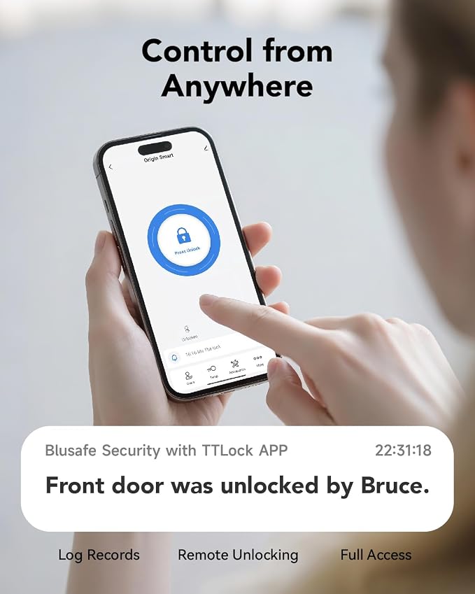Blusafe Origin Smart Keyless Door Handle for Home Security, App Control, Key Card, Remote Lock/Unlock (Black, OS)