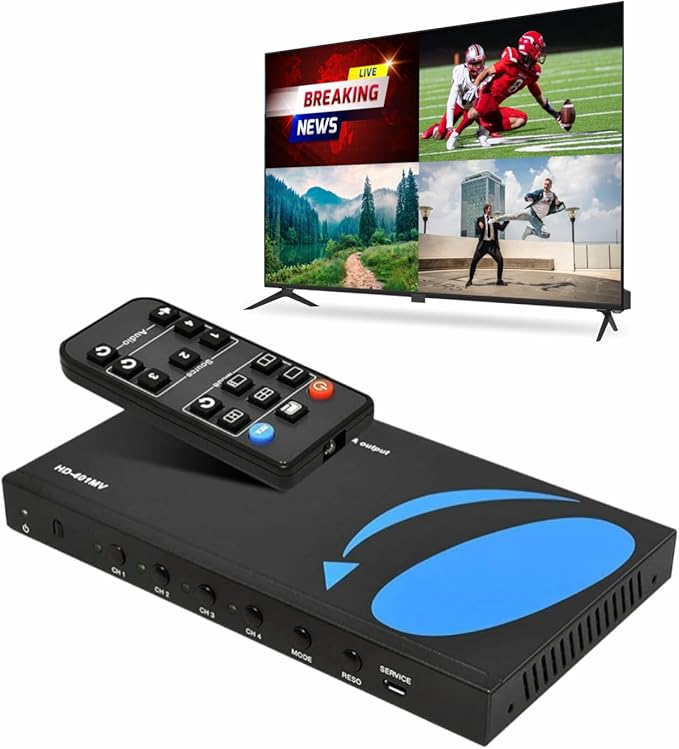 OREI HDMI Switcher 4 in 1 Out with Quad Screen Multiviewer - Supports 1080p, DTS/Dolby Audio, IR Remote Control, Seamless Switching, Compatible with HDMI Devices