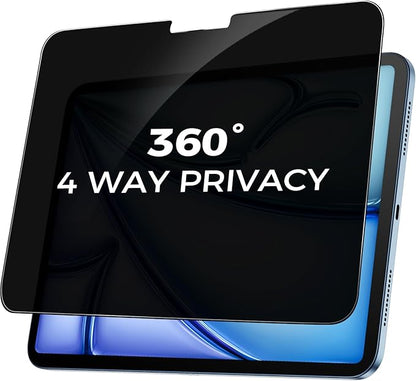 360° 4 Way Privacy Screen Protector for iPad Air 11 Inch M3 M2 (7th/ 6th Generation, 2025/2024), 360 Degree Anti-Spy Tempered Glass Film for iPad Air 11, Touch Sensitive, Case Friendly, 1 Pack