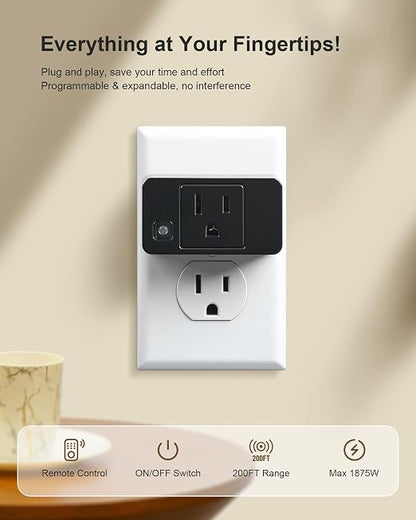 Remote Control Outlet with All On/Off Switch, 200FT Range, Black