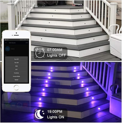 Sumaote LED Deck Lights Kit Black Shell 50 pcs 1.22 Inch WiFi Smart Phone Control Low Voltage Recessed RGBW Deck Lamp Landscape In-ground Lighting Waterproof Outdoor Yard Path Stair Decor
