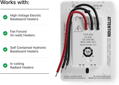 Mysa Smart Thermostat LITE for Electric Baseboard Heaters 240V | DIY Install | Use w/HomeKit, Alexa, Google Home | Wi-Fi Programmable | Remote Control with Free App (2024)