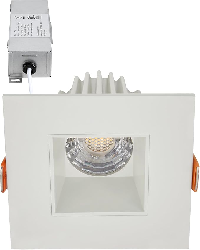 Maxxima 2 in. Ultra-Thin Recessed Anti-Glare LED Downlight - Canless IC Rated, 500 Lumens, 5 Color Temperature Selectable 2700K/3000K/3500K/4000K/5000K, Dimmable Square Stone Gray Trim, 90 CRI