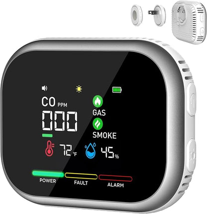 6 in 1 Portable Steadfast Haven Air Quality Detector Plug in with HD Screen, Accuracy Sensors, Display Temperature Humidity, Magnetic Mount, Built-in Battery Backup, for Home, RV,Car, Travel (White)