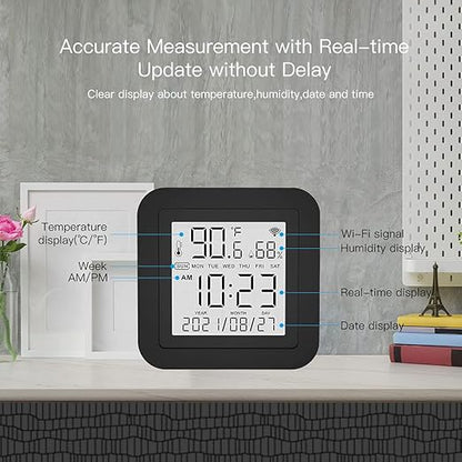 MOES Smart Temperature Humidity Monitor with IR Remote Control, Tuya WiFi Temperature Humidity Sensor with LCD Display for Home House Greenhouse Home Pet Garage, Compatible with Alexa