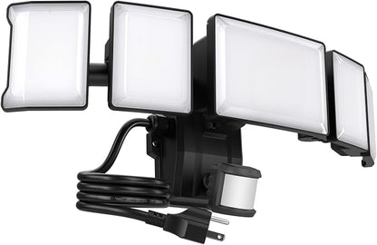 Olafus 180W Motion Sensor Outdoor Light Plug in, 18000LM Motion Flood Light Dusk to Dawn, IP65 Waterproof Exterior LED Security Lights, 5 Heads Motion Detector Yard Lights for Garage Backyard - Black