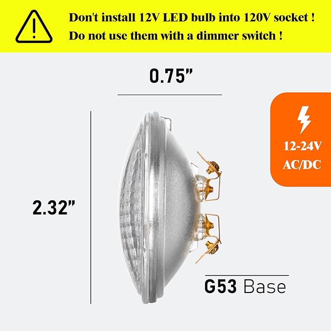 Maelsrlg PAR36 LED Landscape Bulb, 36W Equivalent, 90 CRI, Warm White 3000K, 12V AC/DC, 6W 600LM, Outdoor Low Voltage LED Bulbs for Tractor, RV, Snowblower, 4-Pack