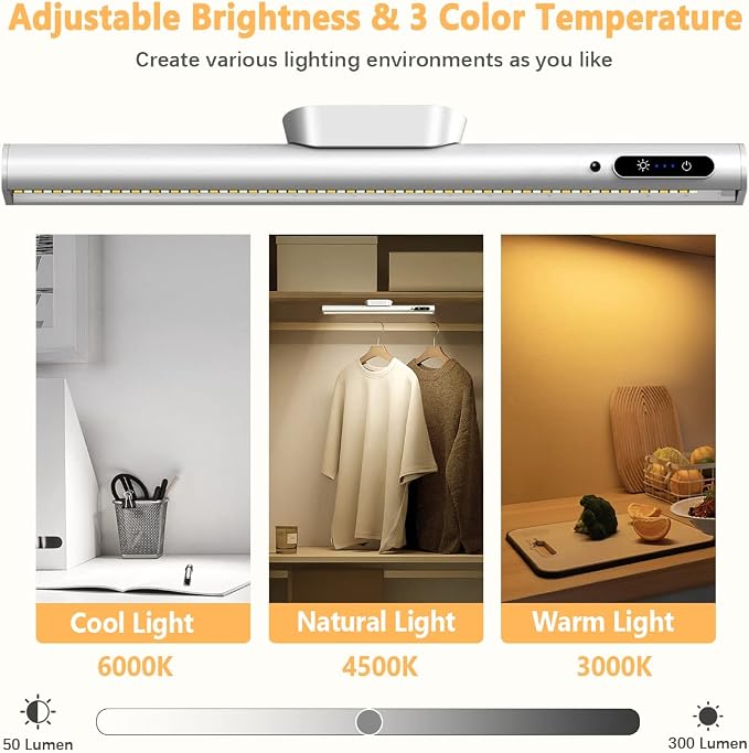 Rechargeable Magnetic LED Light Bar, 4000mAh Wireless Closet Light