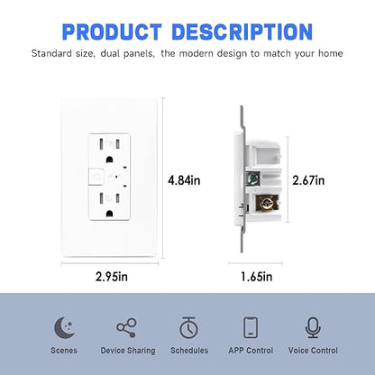 Smart Wall Outlet, TR Receptacle, 2.4 Ghz WiFi, Alexa&Google, ETL&FCC