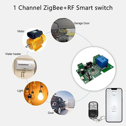 Tuya Zigbee 1 Channel Smart Relay Module USB5V 7-32V Micro Switch with 433MHz RF Remote Control Light Switch Compatible with Alexa Google Home (Requires ZigBee Hub)