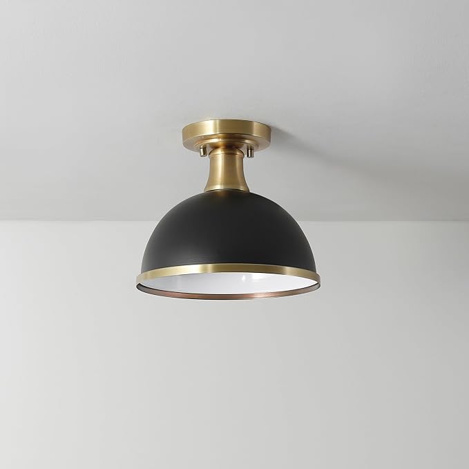 Globe Electric 60461 1-Light Semi-Flush Mount Light, Matte Black, Matte Brass Accents, Modern Ceiling Light Fixture for Hallway, Dining Room, Bedroom, or Living Room, Dimmer Switch Compatible