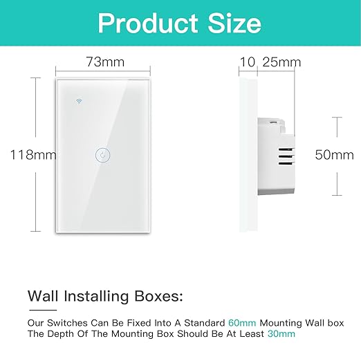 BSEED Smart Light Switch,1 Gang WiFi Touch Switch with Smart Life APP Control and Timing Function,White Single Pole Switches Work with Amazon Alexa,Google Assistant -(3 Way) Multi-Control Association
