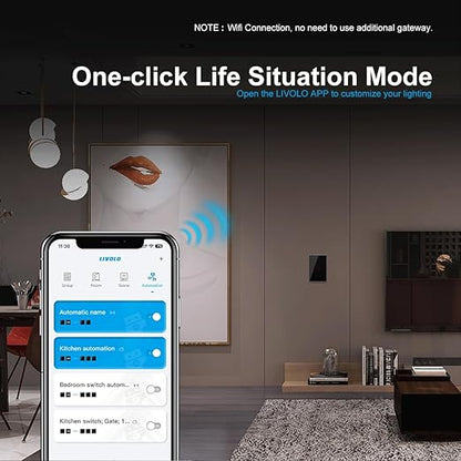 LIVOLO WiFi Touch Wall Switch for Smart Home, Compatible with Alexa & Google Home, Neutral Wire Required, 1 Gang, Tempered Glass Panel, (Black)
