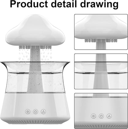 cjc Cloud Rain Humidifier for bedroom with Soothing Rain Sounds Sleep Aid, Waterfall Night Light, Mushroom Design Air Moisturizer，Room Decor Aesthetic for living room (White)