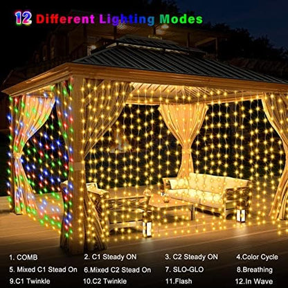 echosari 9.8Ft x 9.8Ft Curtain Lights Battery Operated 2 Color Changing