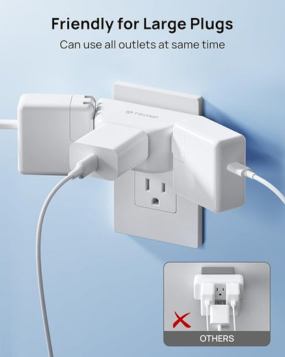 TROND Outlet Extender 3 Pack, ETL Listed Multi Plug Wall Outlet, White | 3-Prong Grounded Wall Splitter, 3 Way Angled Plug Adapter, Cruise Ship Essentials, Multiple Expander for Bathroom Kitchen