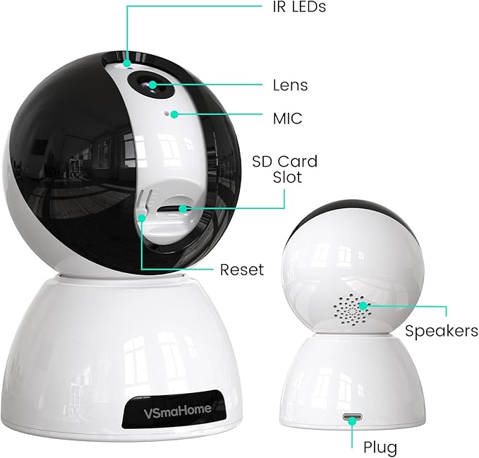 Security Indoor Camera,360° Pan Tilt Indoor Home Security Camera,1080P Pet Camera with Motion Detection & Tracking,2-Way Talk,IR Night Vision,24/7 Local Recordings
