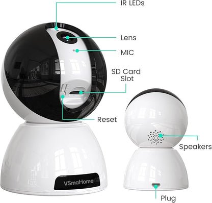 Security Indoor Camera,360° Pan Tilt Indoor Home Security Camera,1080P Pet Camera with Motion Detection & Tracking,2-Way Talk,IR Night Vision,24/7 Local Recordings