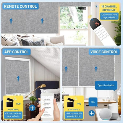 Motorized Blinds with Remote, [Free Solar Panels] Cordless Smart Blinds with Valance Cover, Rechargeable Blackout Electric Automatic Roller Shades for Windows Light Gray 32" W x 72" H