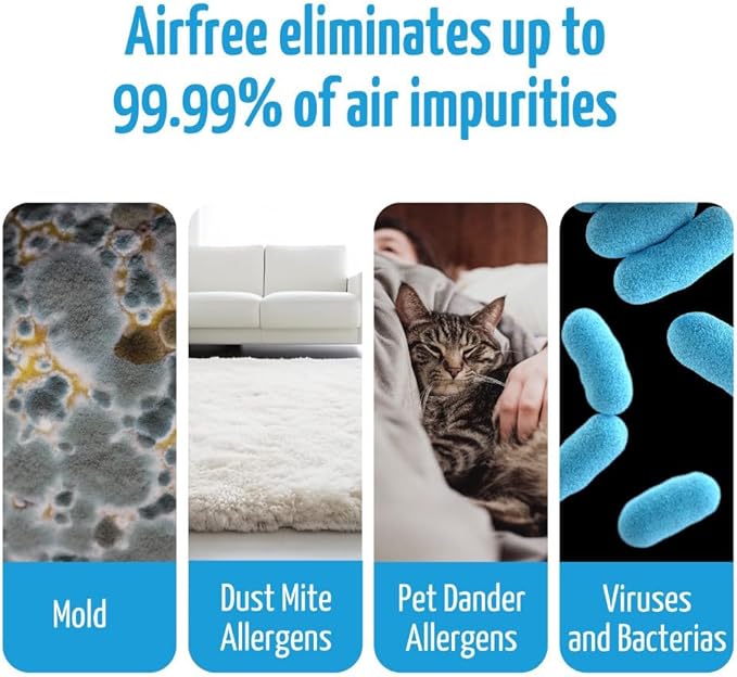 Airfree Lamp Silent Filterless Pendant Air Purifier, Dimmable light, Removes Mold, Prevents Mildew, Activable Capsules for Particles, Odors, VOCs. Remote, 450 sq ft, White