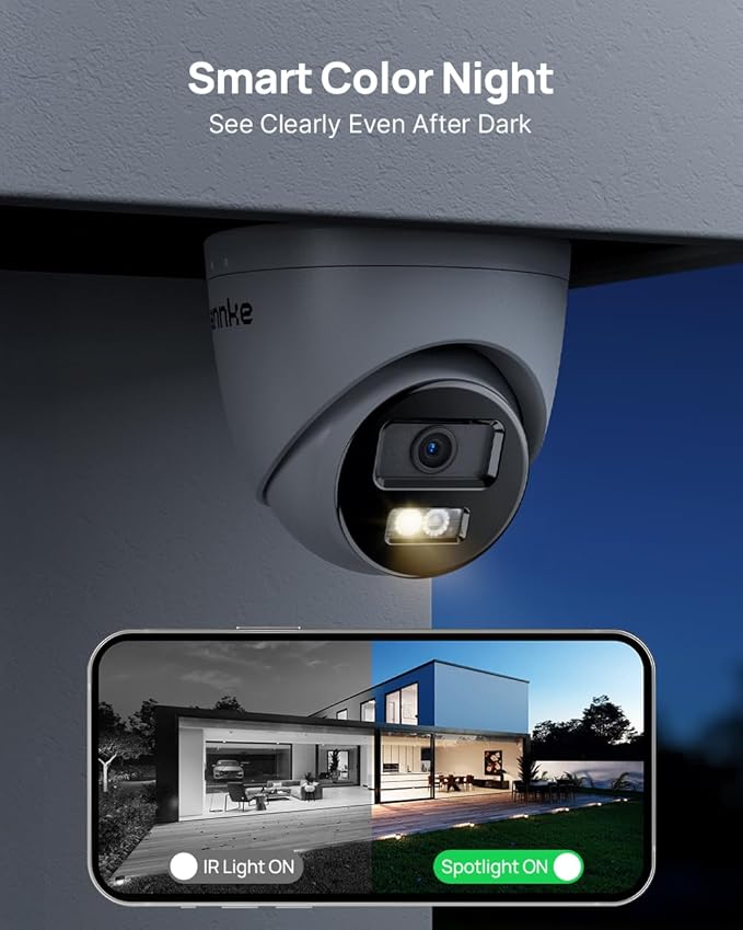 ANNKE C800 4Pcs Ultra HD 4K PoE Security Cameras with AI Human/Vehicle Detection, 8MP Turret IP Camera with Audio, Spotlight Color Night Vision, H.265+, IP67 Weatherproof, Support 512GB Micro SD