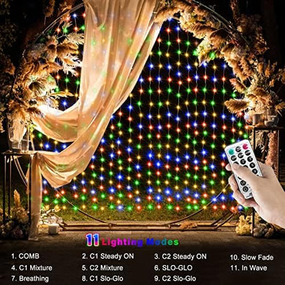 echosari 20Ft x 10Ft Large Curtain Lights Plug in Warm White & Multicolor