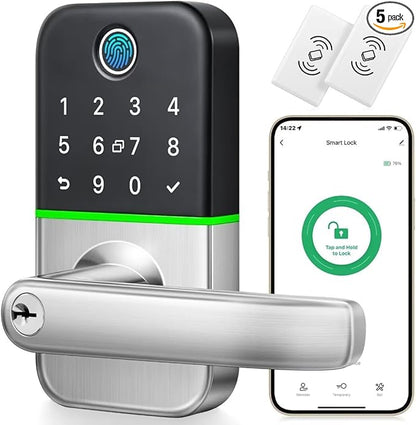 Keypad Smart Door Lock with Handle: Kucacci Keyless Entry Door Lock - Smart Lock for Front Door - Electronic Door Lock with Keypad for Exterior Door - Deadbolt Lever Alternative - Easy Installation