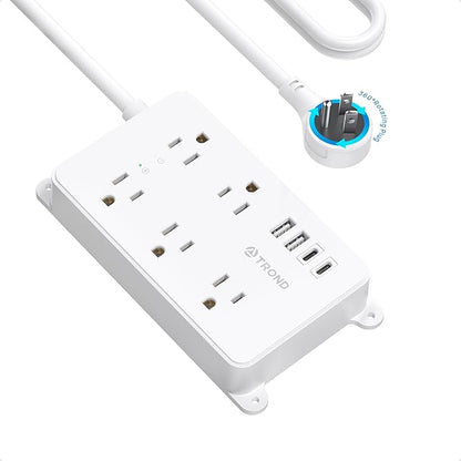 TROND 360° Rotating Plug Power Strip, 10ft Extension Cord, ETL Listed, 5 Widely-Spaced Outlets with 4 USB Ports, 1300J Surge Protection, Wall Mountable, Under Desk, for Home Office, White