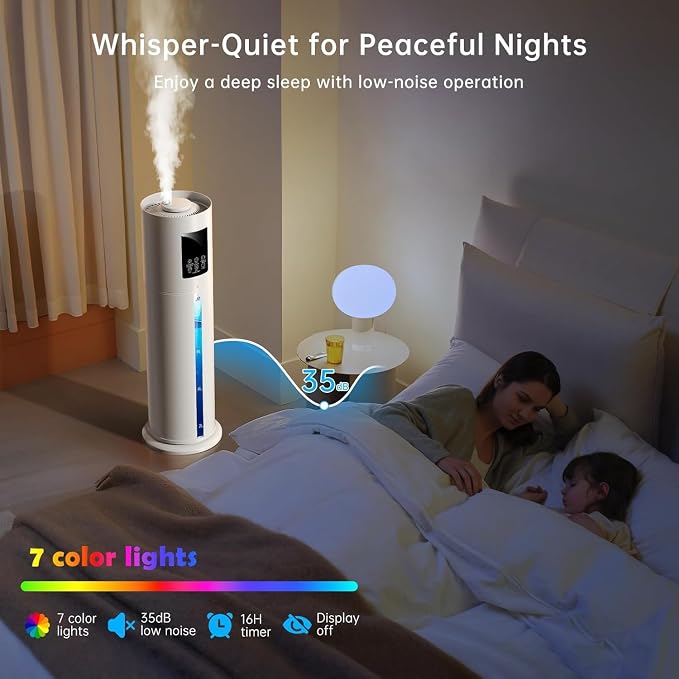 2.1Gal/8L Smart Humidifier Large Room, Top Fill Humidifiers for Bedroom with Diffuser, 7 Color Lights,16H Timer, Auto Mode, APP Remote Control, 4 Levels Cool Mist Air Humidifier for Plants Home