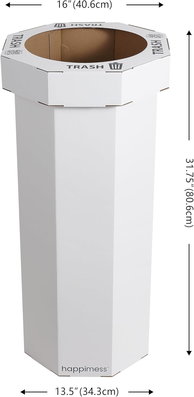 happimess Fleur 25 Gal Trash Can Bin, Cotton White, Set of 2