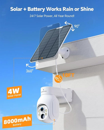 Solar Security Cameras Wireless Outdoor,2K Solar Cameras for Home Security, Wireless Security Camera System with 360° Pan & Tilt, Color Night Vision, 500GB HDD NVR, No Subscription, 2.4G & 5G WiFi