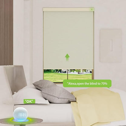 Motorized Blinds with Remote，100% Blackout Smart Blinds Motorized Roller Shades Compatible with Alexa Automatic Blinds for Windows Electric Window Blinds Customized Size Starlight Beige
