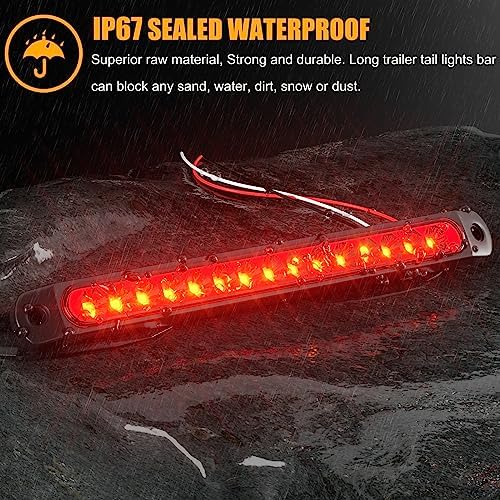 PSEQT 10" 15 LED Trailer Brake Tail Light Bar Stop Change Tail Lights Assembly ID Clearance Strip Red Light Waterproof for Wrangler Golf Cart Offroad Truck RV UTV ATV