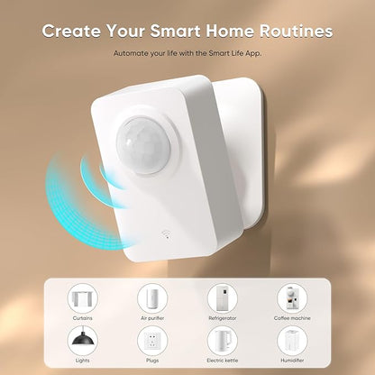 WiFi Motion Sensor, Smart PIR Motion Detector with Real-Time App Alerts, 128° Wide Angle & 8m Range, No Hub Required, Works with Smart Life/Tuya, Battery or USB Powered for Home Security Automation