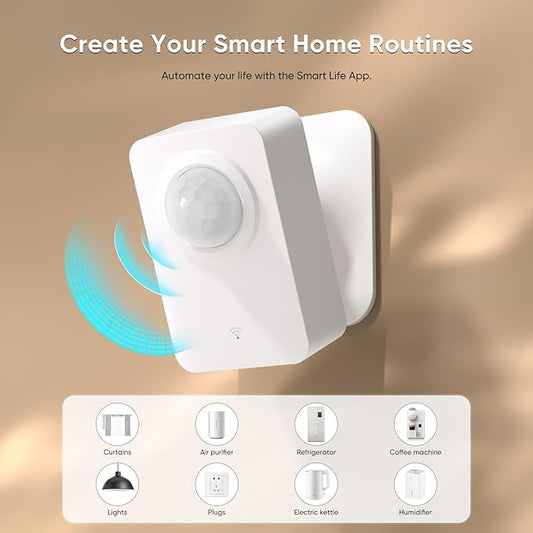 WiFi Motion Sensor, Smart PIR Motion Detector with Real-Time App Alerts, 128° Wide Angle & 8m Range, No Hub Required, Works with Smart Life/Tuya, Battery or USB Powered for Home Security Automation