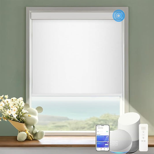 Motorized Blinds with Remote Cordless Automatic Motorized Shades Custom Blinds for Windows Smart Curtains Compatible with Alexa Google Home(Blackout Jacquard White,Custom Size)