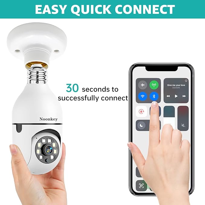 Noonkey 2K/3MP Light Bulb Security Camera, 5G& 2.4GHz WiFi 2 Pack Alexa Home 360° Wireless Security Camera Outdoor, Motion Tracking Detection Alarm,Color Night Vision
