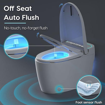 Smart Toilet with Bidet Built-in: Auto Dual Flush Bidet Toilet with Dryer, 4 Wash Options, One Piece Toilet with Child Mode, Heated Seat, Foot Sensor, UV-C Night Light, Pre Wet, Manual Lid/Seat