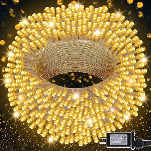 LJLNION 300 LED String Lights Outdoor Indoor, Extra Long 98.5FT Christmas Lights, 8 Lighting Modes, Plug in Waterproof Fairy Lights for Wedding Party Bedroom Decorations (Warm White)