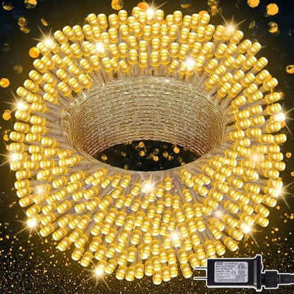 LJLNION 300 LED String Lights Outdoor Indoor, Extra Long 98.5FT Christmas Lights, 8 Lighting Modes, Plug in Waterproof Fairy Lights for Wedding Party Bedroom Decorations (Warm White)