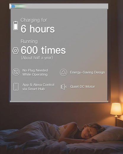 Tokblind Motorized Roller Shade with Remote Control, Blackout Electric Shade for Windows Compatible with Alexa Google via Hub, Rechargeable Smart Window Blind for Home Office (Vinyl White)
