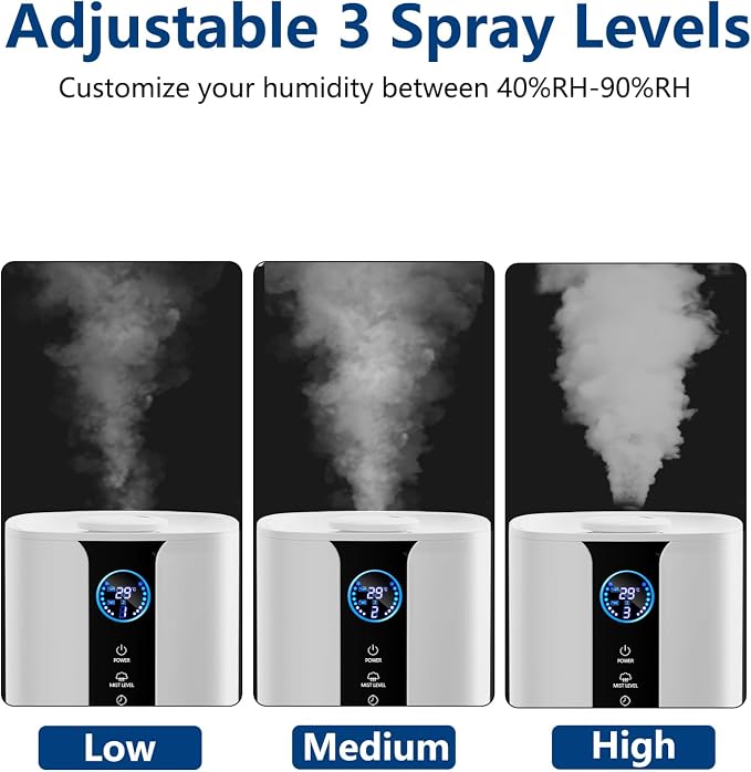 KZF 9L Smart Humidifiers for Bedroom Large Room, 2.3Gal Cool Mist Top Fill Diffuser App & Remote Control, 3 Mist Modes, Quiet Humidifier for Home Office Plant (App Control, White)