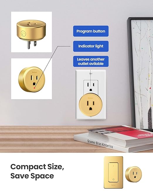 Zoiinet Remote Control Outlet Plug Switch, Buckle Design & Removable Wireless Light Switch, 1500W On Off for Household Appliances, 300 ft, No Wiring No WiFi, Programmable, Golden