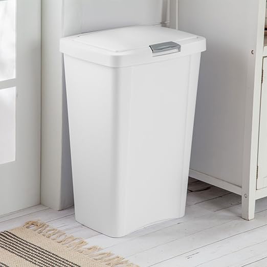 Sterilite 13 Gallon TouchTop Wastebasket Trash Can Garbage Recycle Bin with Titanium Latch for Kitchen, Garage, Basement, or Office, White (12 Pack)