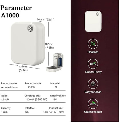 Waterless Essential Oil Diffuser for Home and Commercial Use, Up to 35000 ft³ 160 mL Capacity, Aromatherapy Scent Diffuser for Large Rooms, Smart Scent Air Machine, A1000 (White)