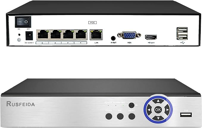 NVR for Security Camera System, 4K 4CH Network Video Recorder, Support 4K/5MP/4MP/3MP/1080P PoE IP Camera, Face Detection, 24/7 Recording (HDD Not Included)