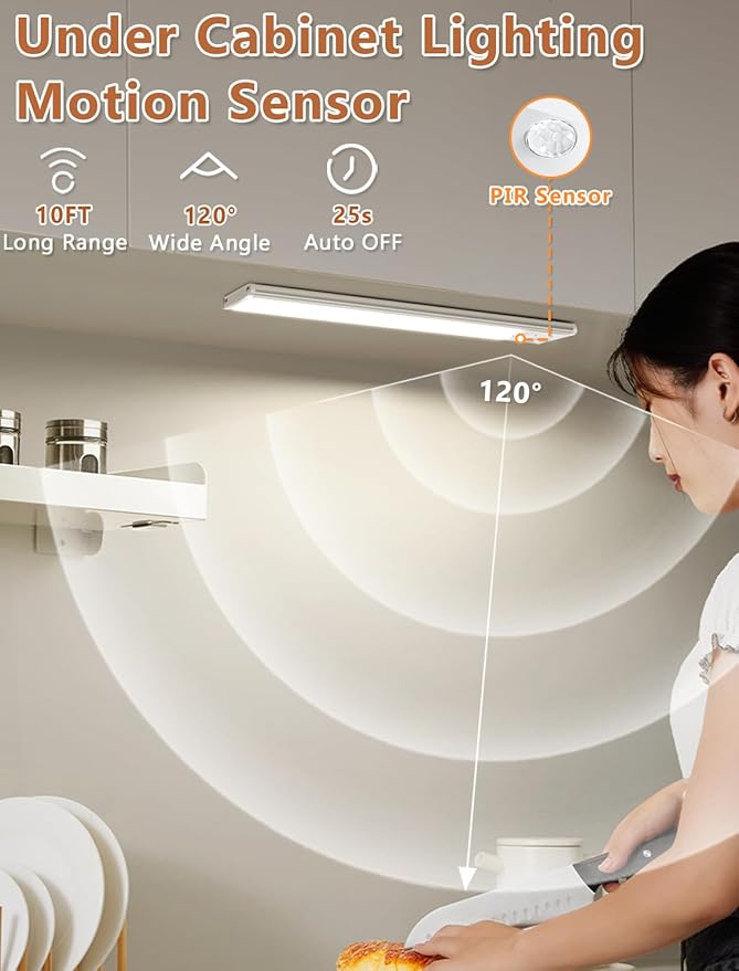 Under Cabinet Motion Sensor Lighting: 14 Inch Dimmable Rechargeable Lights Indoor - Battery Operated Lights - Undercabinet Closet Light Magnetic Led Light for Kitchen Home Bathroom Counter 5 Pack