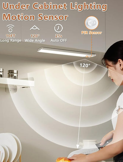 Under Cabinet Motion Sensor Lighting: 14 Inch Dimmable Rechargeable Lights Indoor - Battery Operated Lights - Undercabinet Closet Light Magnetic Led Light for Kitchen Home Bathroom Counter 5 Pack