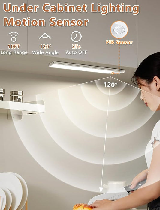 Under Cabinet Motion Sensor Lighting: 14 Inch Dimmable Rechargeable Lights Indoor - Battery Operated Lights - Undercabinet Closet Light Magnetic Led Light for Kitchen Home Bathroom Counter 5 Pack
