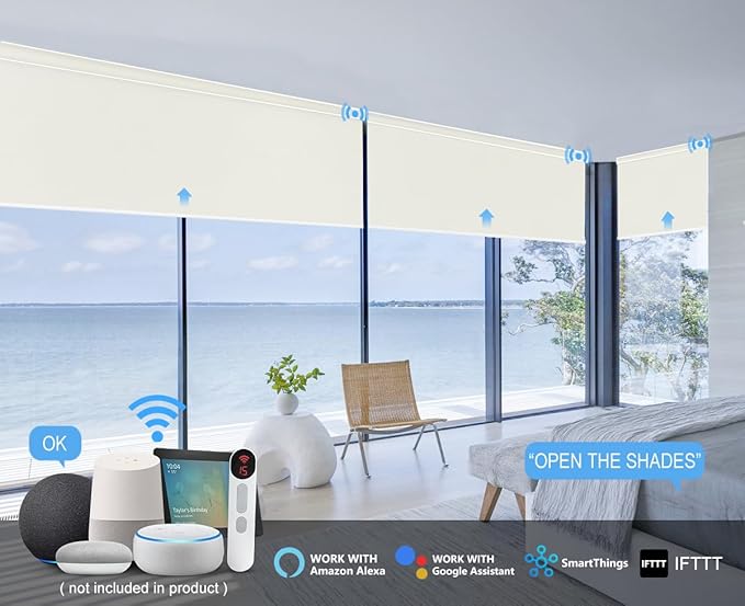 Bringnox Motorized Blinds with Remote,100% Blackout Smart Roller Blinds Compatible with Apple Homekit Google Home and Alexa Via HUB,and Customized (Vinyl Beige-13)